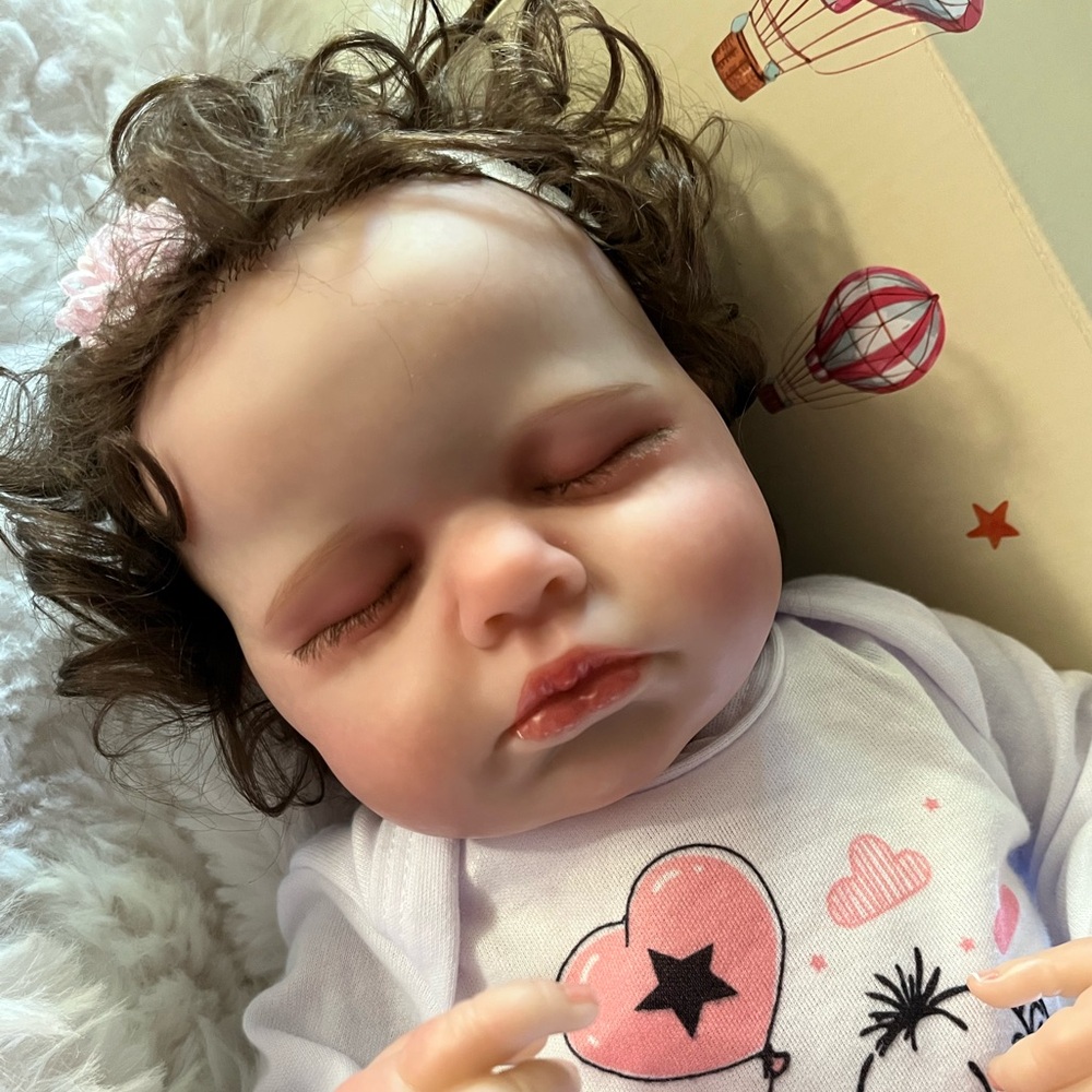 Reborn Baby Doll Sleeping Girl, Rooted Hair, Lashes, Pacifier, Outfit & Box